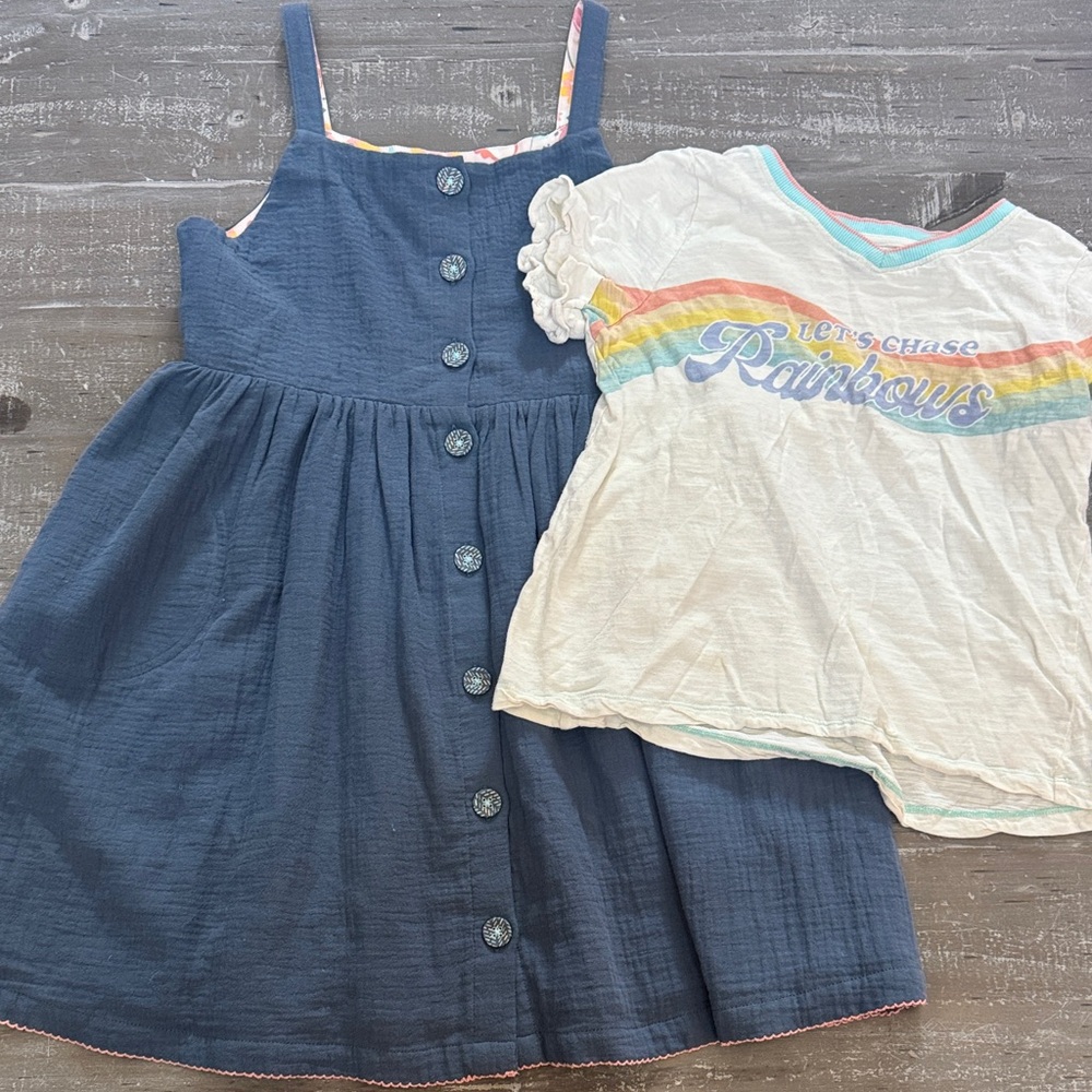 Matilda Jane Navy Dress and White Rainbow Tee Set